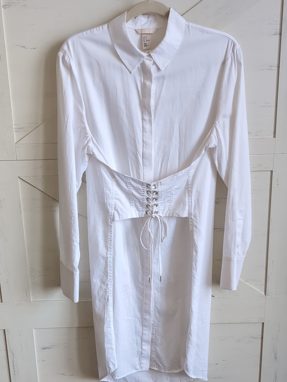 White Button-Front Corset Shirt Dress